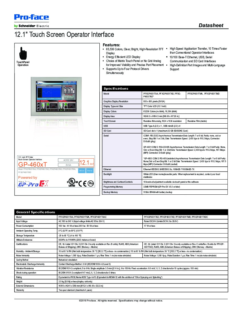 First Page Image of PFXGP4601TAD Datasheet Pro-face.pdf